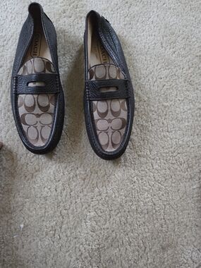COACH Men’s Brown Signature Canvas & Dark Brown Leather Penny Loafers